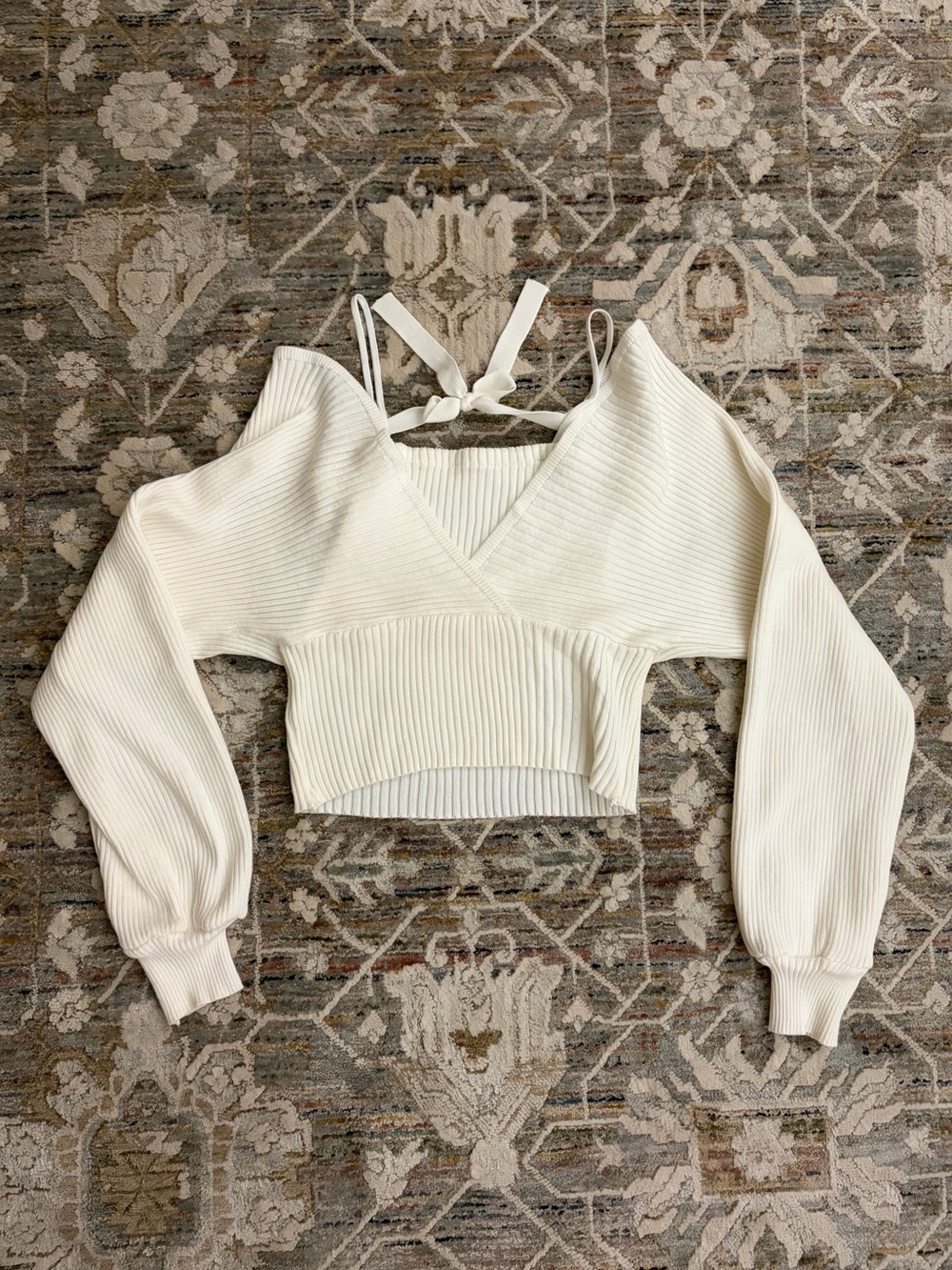 White cropped cardigan with built-in camisole